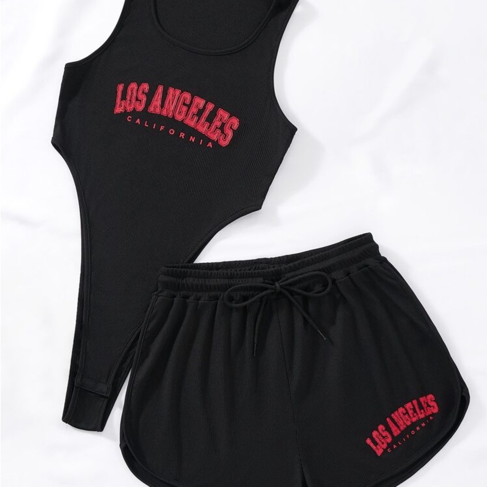 SHEIN Black and Red Los Angeles Pajama Set